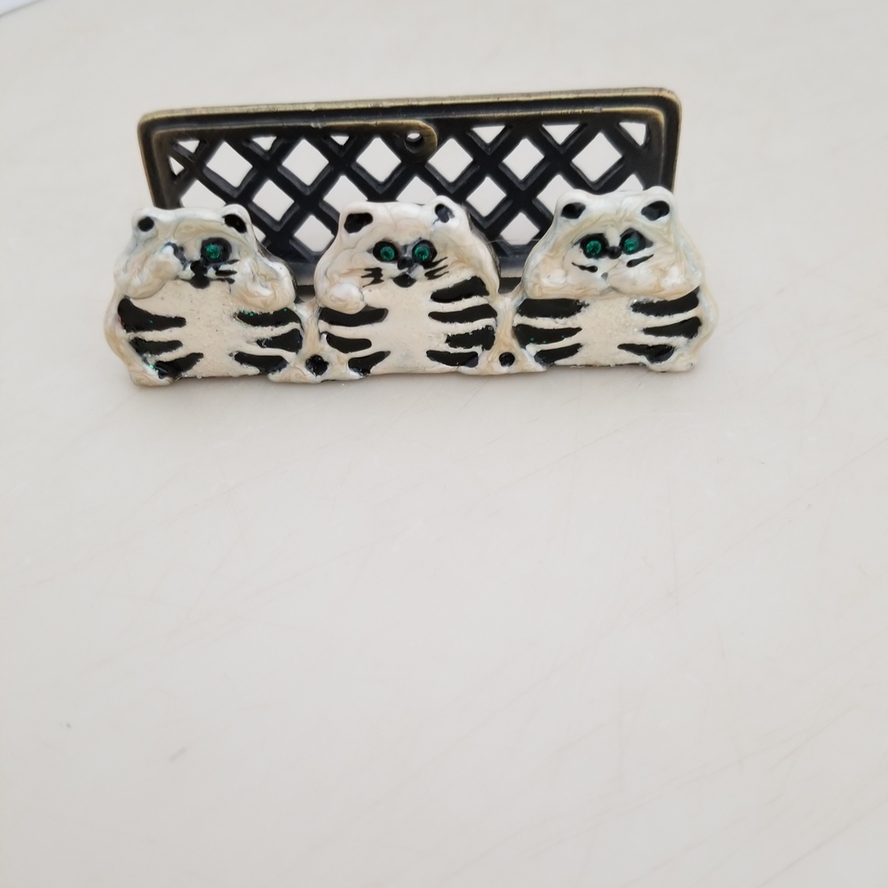 Cat Business Card Holder. Metal With Enamel Cats.